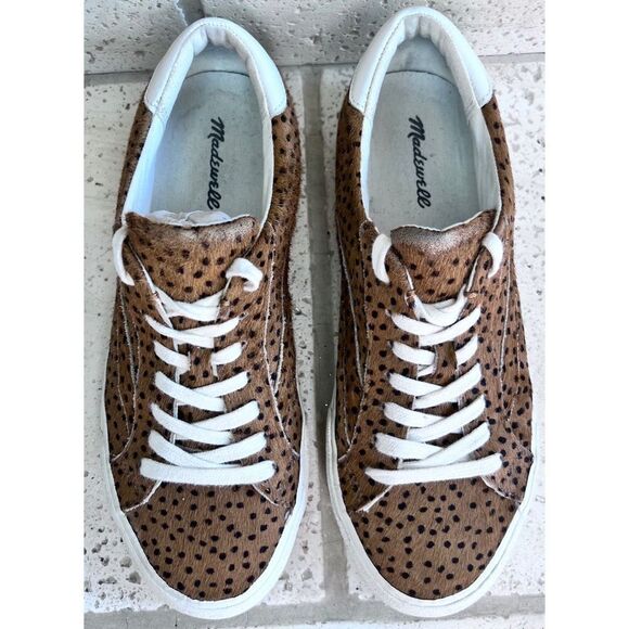 Madewell Sidewalk Low Top Spot Calf Hair Lace Up Sneakers Brwn Blck Sz W 7/M 5.5 - Picture 6 of 15